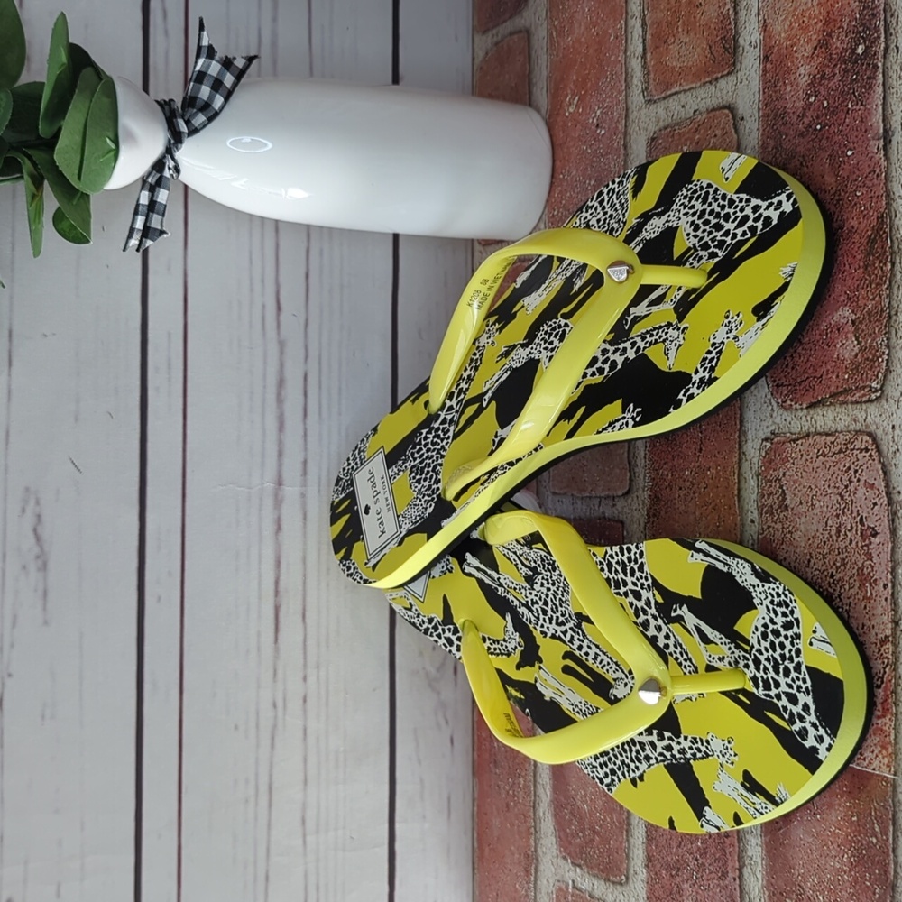 Kate Spade Flip Flops Women's Feldon‎ Giraffe Sandal Yellow Black NWT Size 7/8